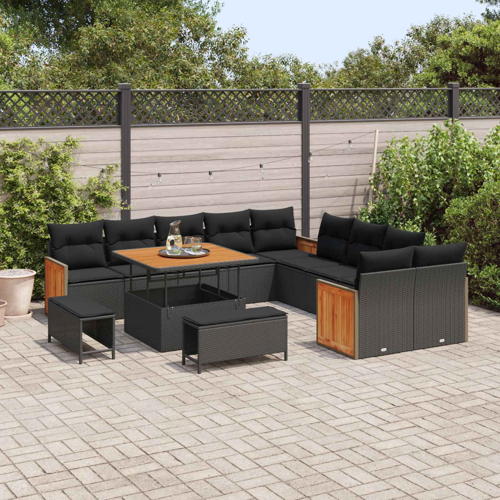 Set Divano da Giardino con cuscino 13 pcs Nero | homemem39