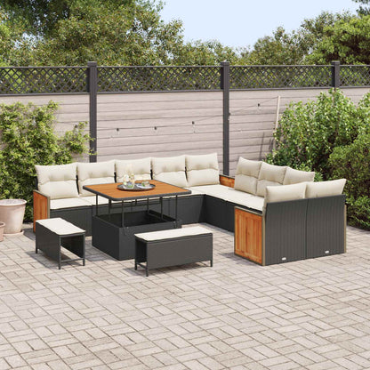 Set Divano da Giardino 13 pz 13-Numero di posti Nero e Crema