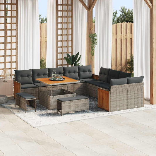 Set Divano da Giardino con cuscino 13 pcs Grigio