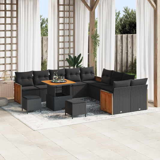 Set Divano da Giardino con cuscino 13 pcs Nero