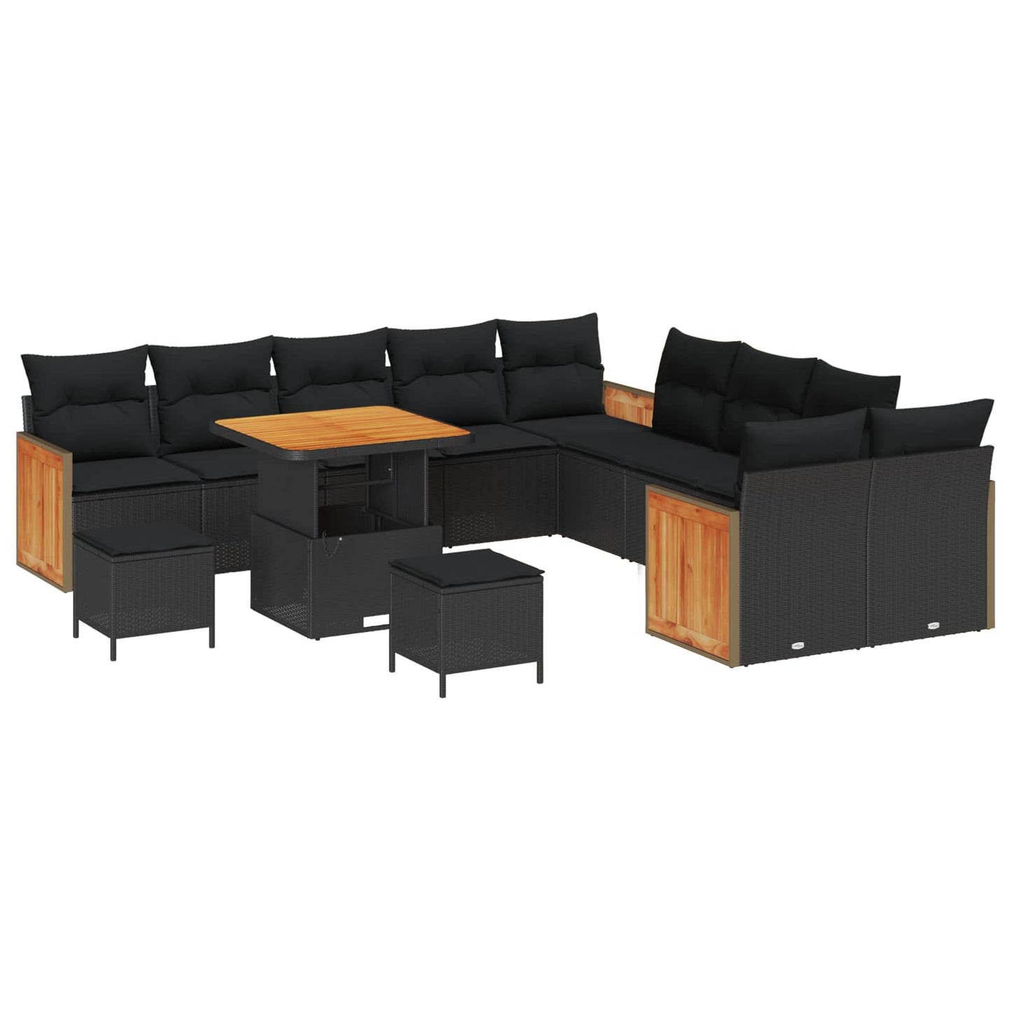 Set Divano da Giardino con cuscino 13 pcs Nero | homemem39