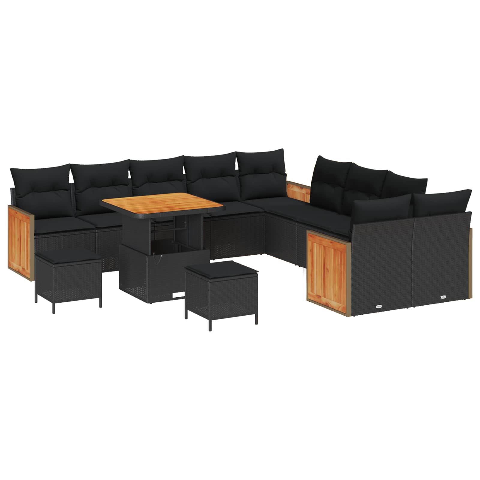 Set Divano da Giardino con cuscino 13 pcs Nero | homemem39