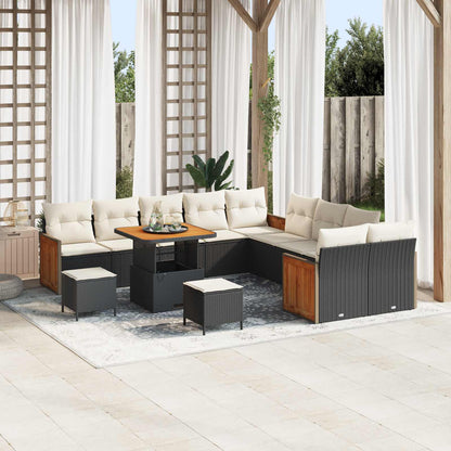 Set Divano da Giardino 13 pz 13-Numero di posti Nero e Crema