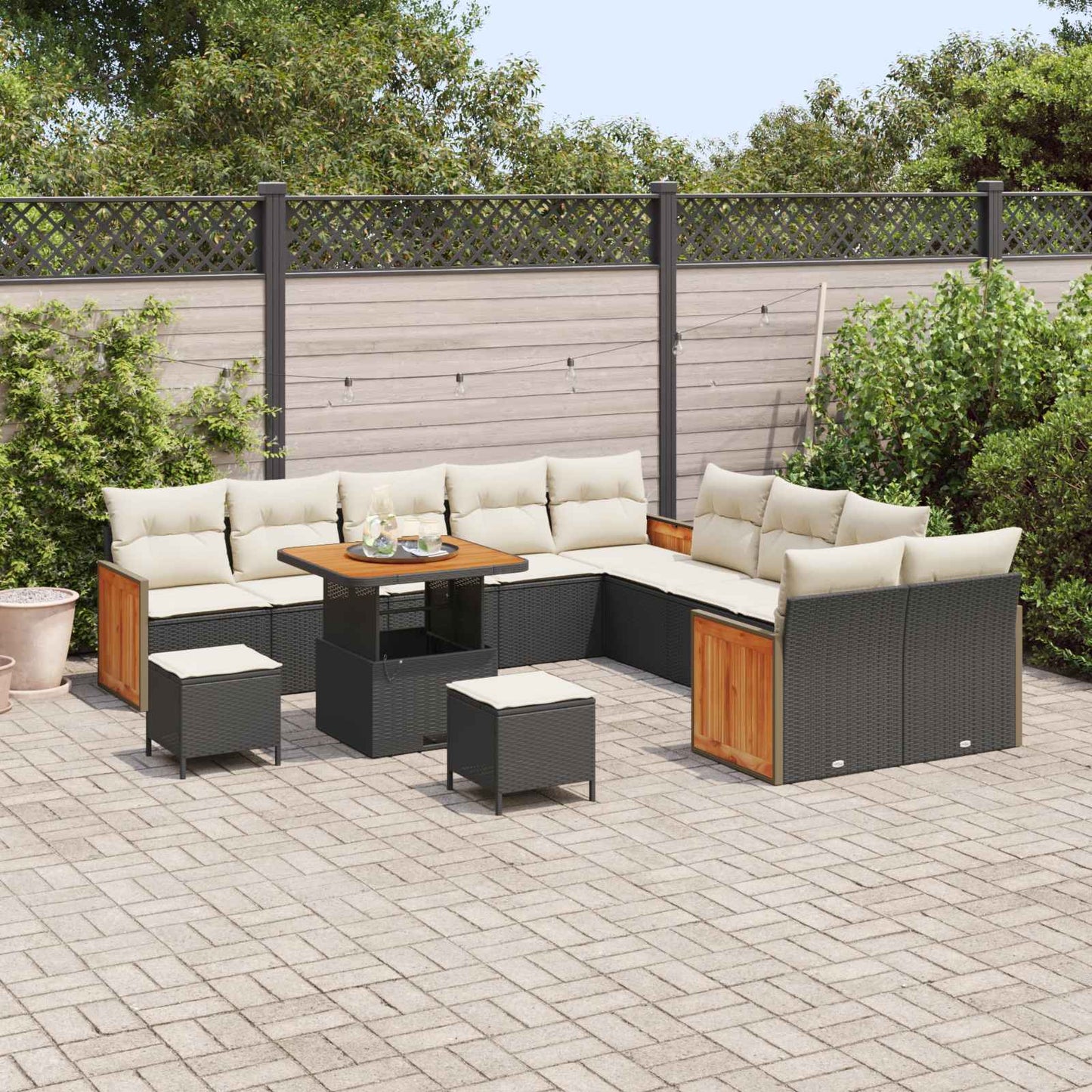 Set Divano da Giardino 13 pz 13-Numero di posti Nero e Crema