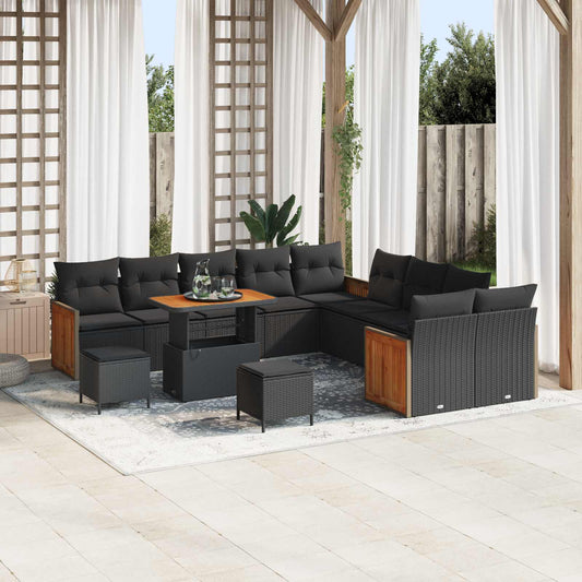 Set Divano da Giardino con cuscino 13 pcs Nero