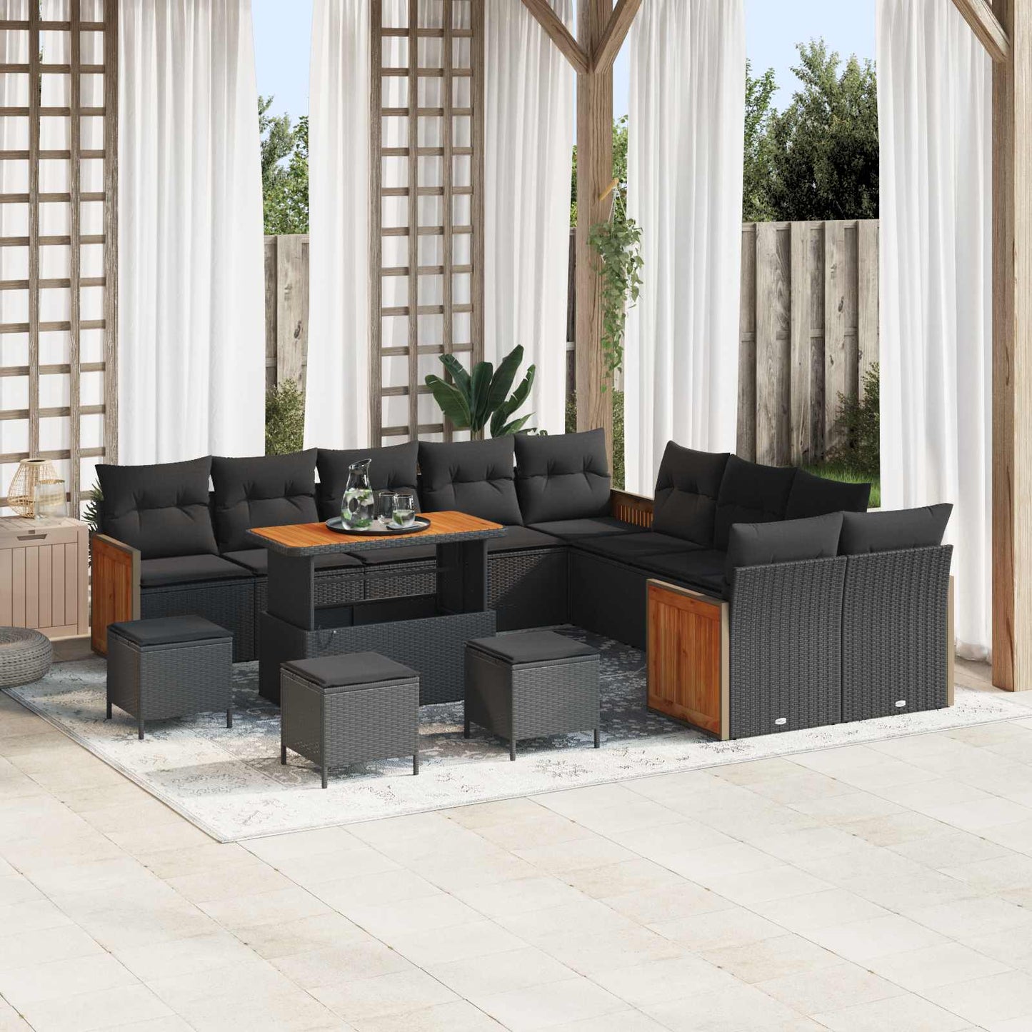 Set Divano da Giardino con cuscino 14 pcs Nero | homemem39