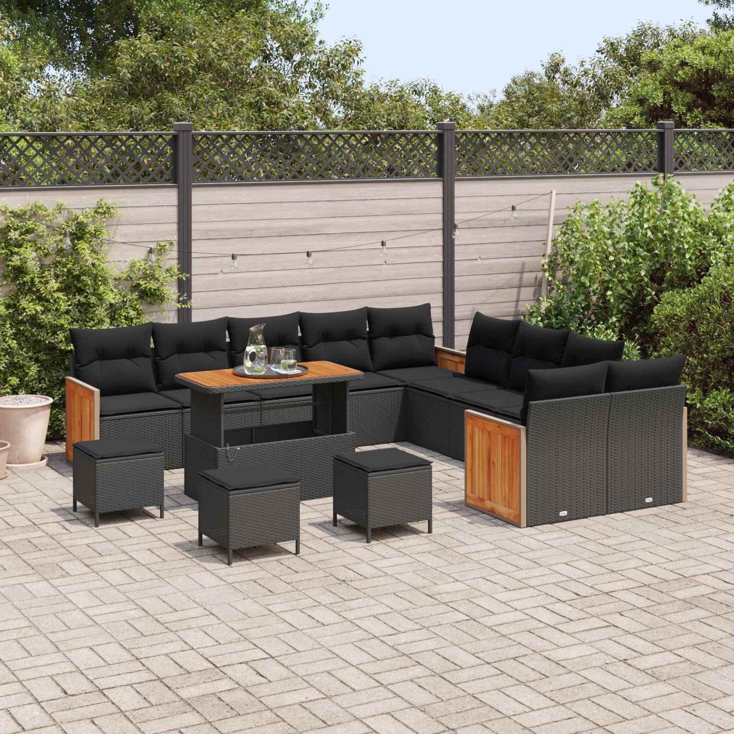 Set Divano da Giardino con cuscino 14 pcs Nero | homemem39
