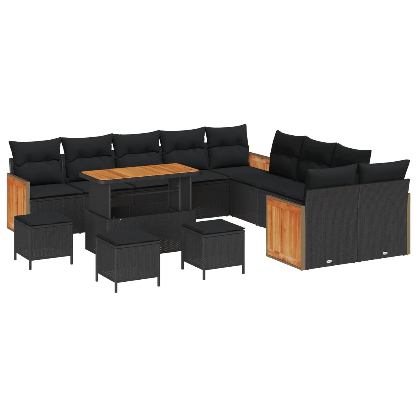 Set Divano da Giardino con cuscino 14 pcs Nero | homemem39