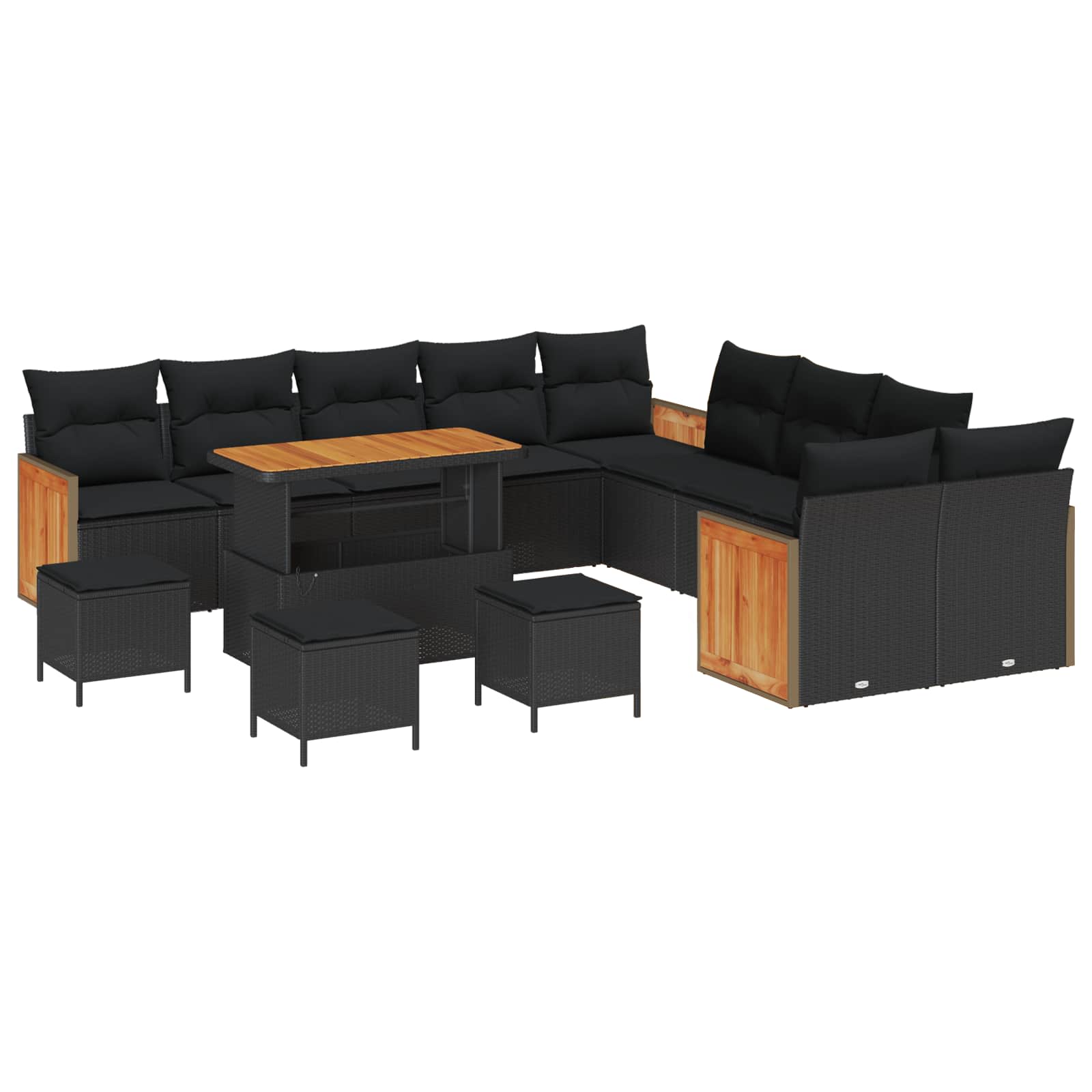 Set Divano da Giardino con cuscino 14 pcs Nero | homemem39