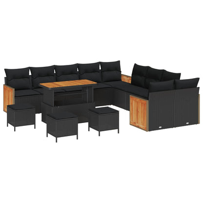 Set Divano da Giardino con cuscino 14 pcs Nero | homemem39