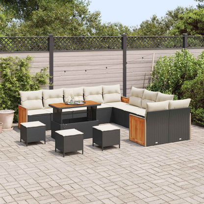 Set Divano da Giardino con cuscino 14 pcs Nero e Crema | homemem39