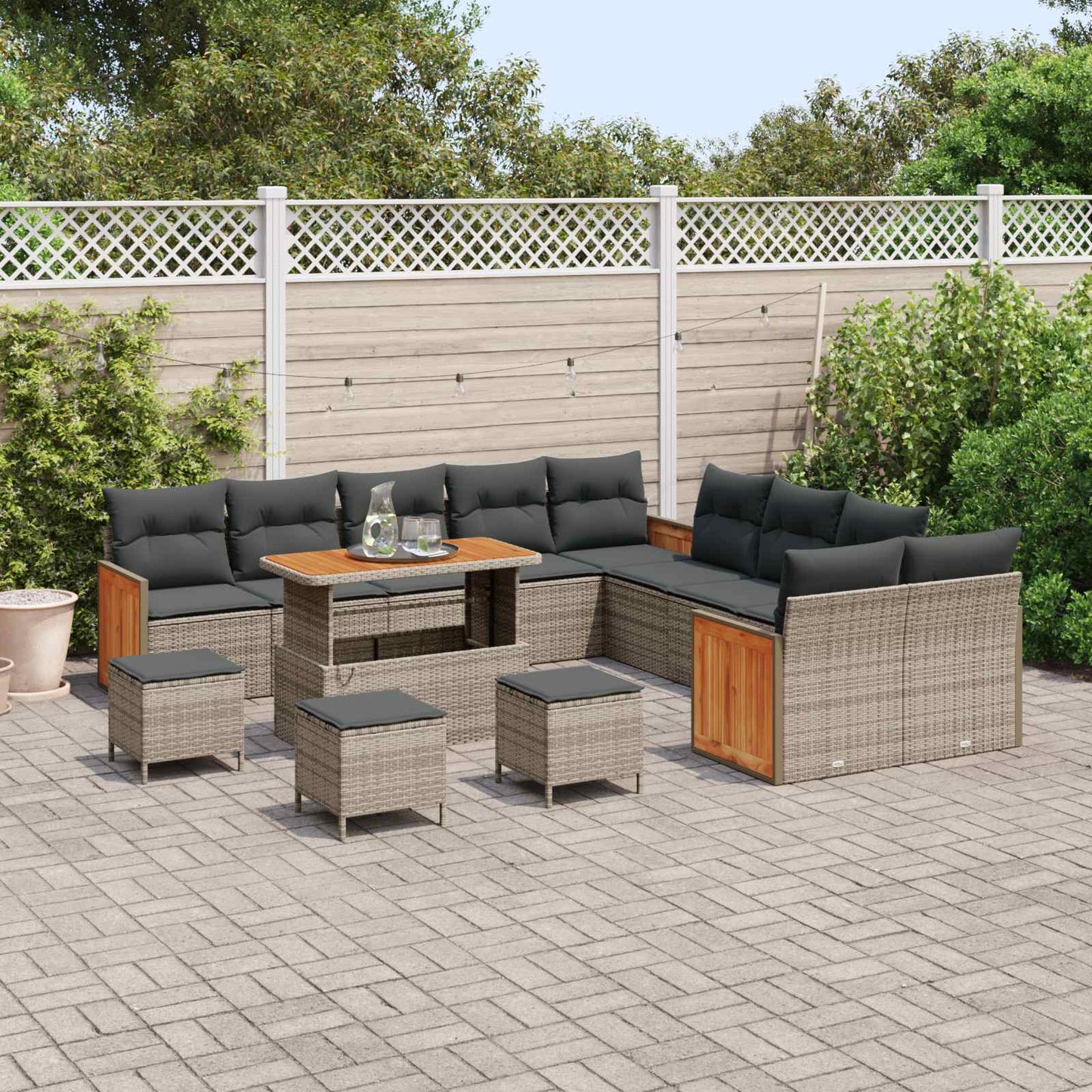 Set Divano da Giardino 14 pz 14-Numero di posti Grigio