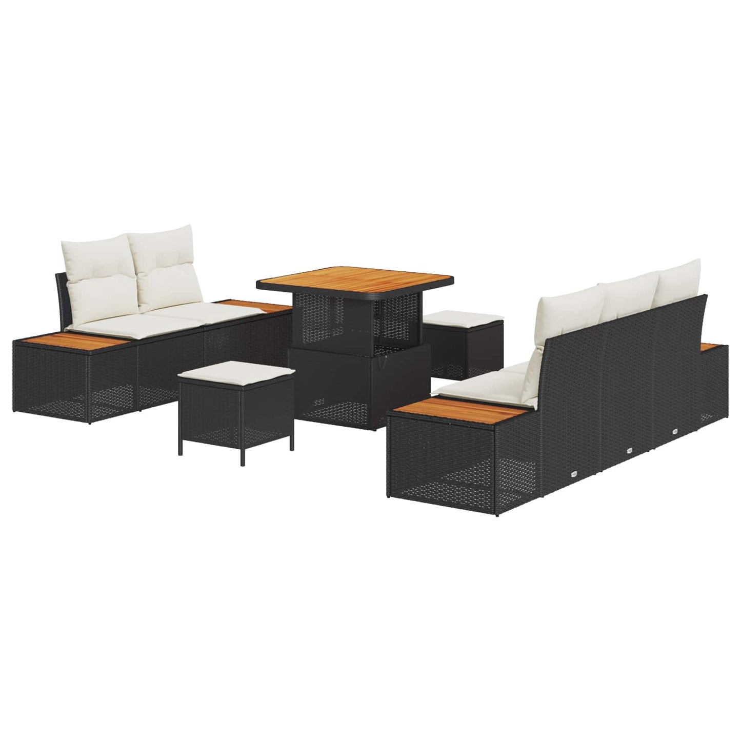 Set Divano da Giardino con cuscino 8 pcs Nero e Crema | homemem39