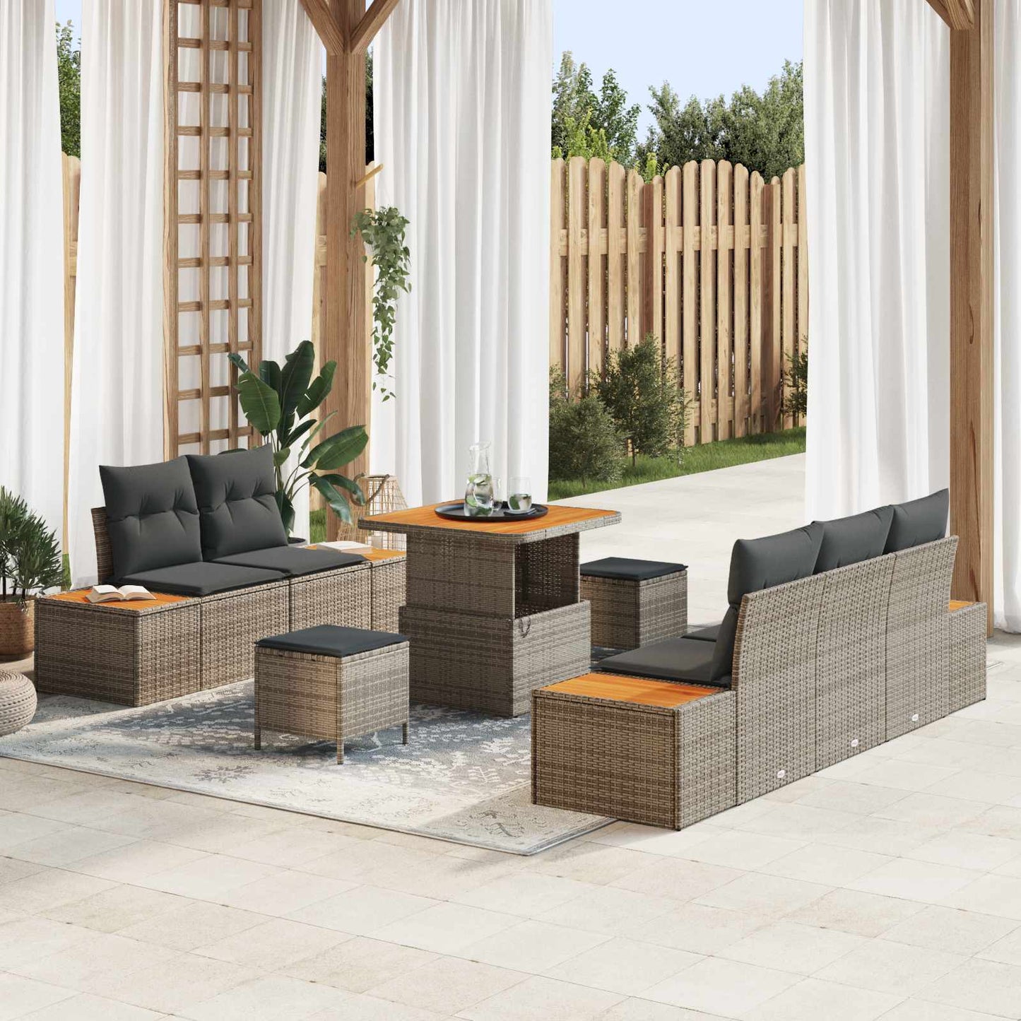 Set Divano da Giardino con cuscino 8 pcs Grigio | homemem39