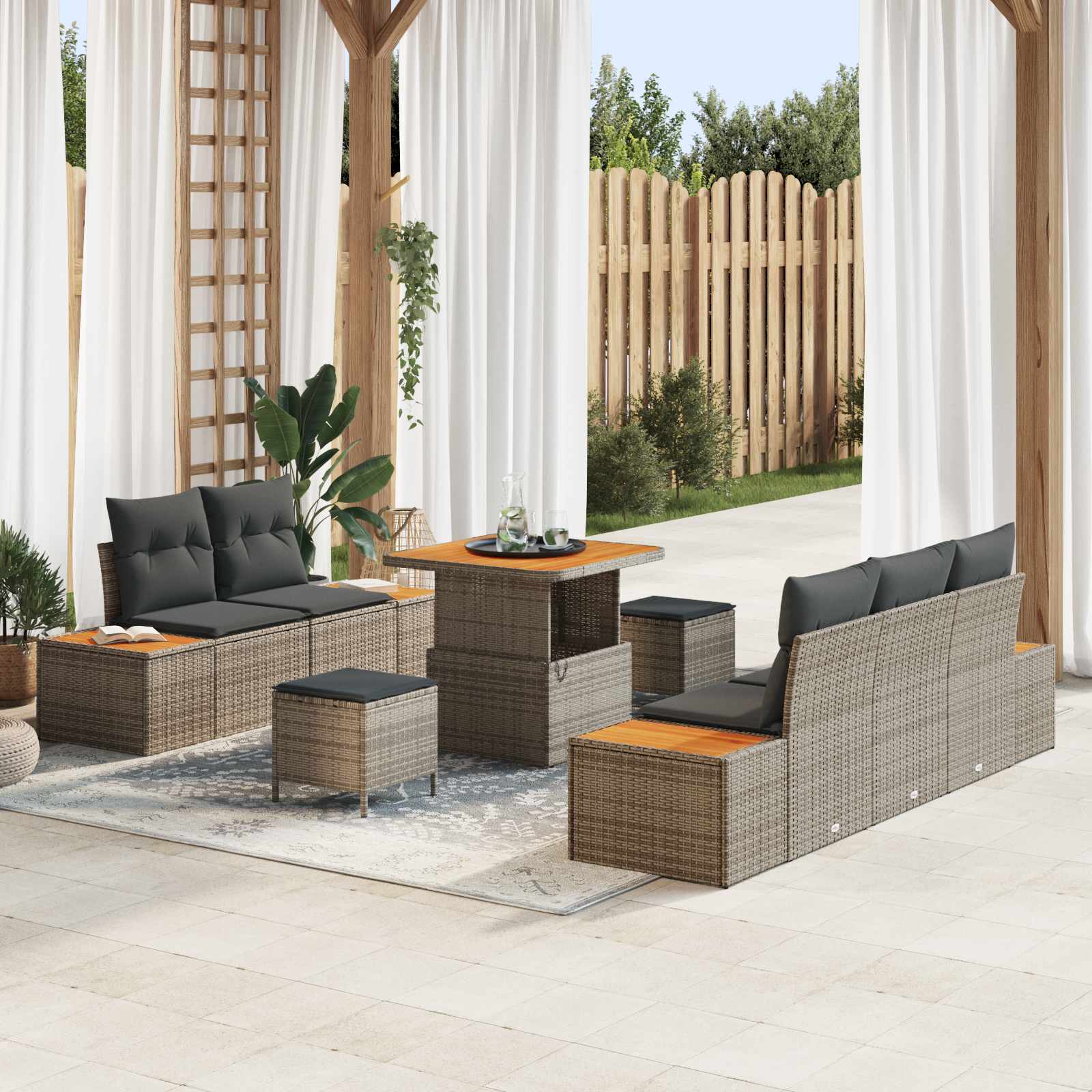 Set Divano da Giardino con cuscino 8 pcs Grigio | homemem39