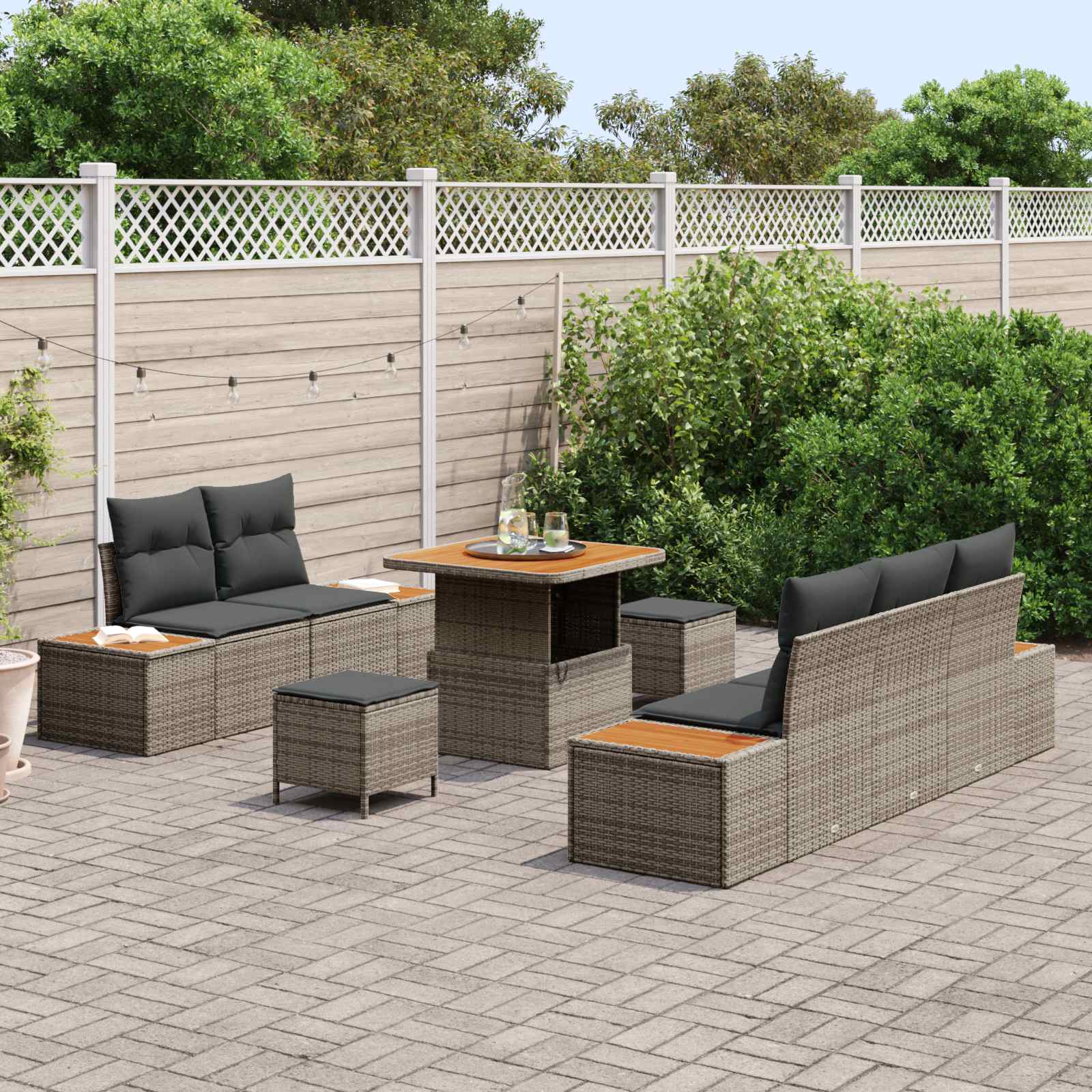 Set Divano da Giardino con cuscino 8 pcs Grigio | homemem39