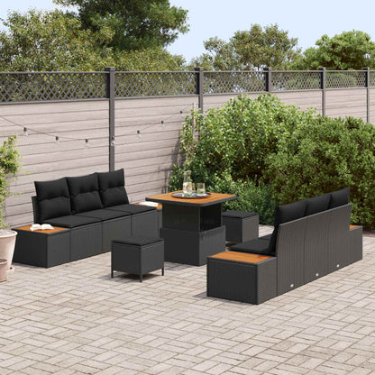 Set Divano da Giardino con cuscino 9 pcs Nero | homemem39