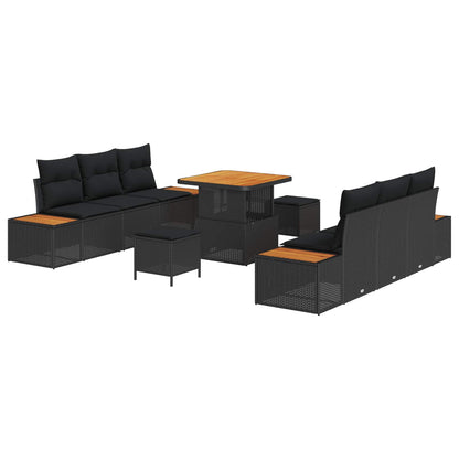 Set Divano da Giardino con cuscino 9 pcs Nero | homemem39
