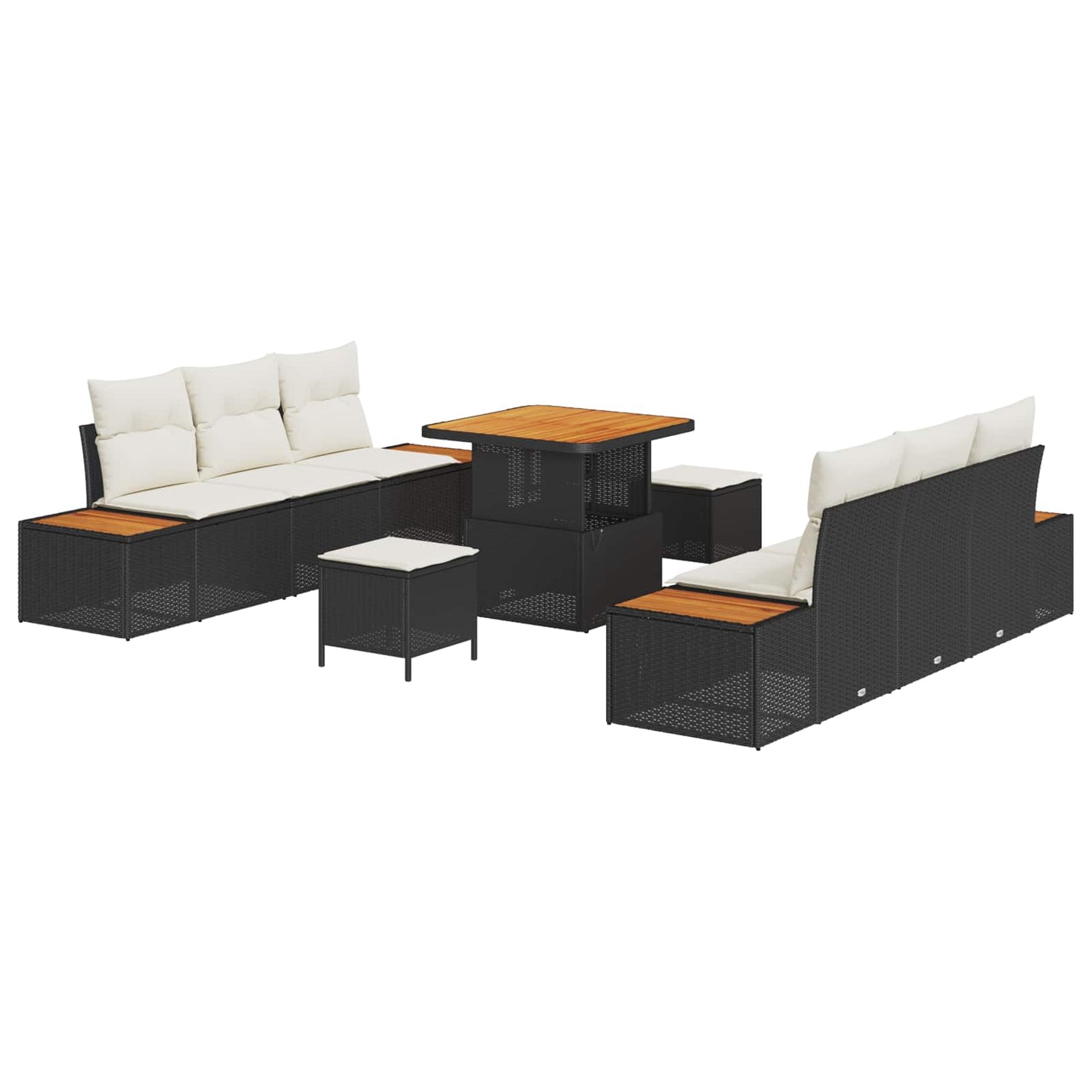 Set Divano da Giardino con cuscino 9 pcs Nero e Crema | homemem39