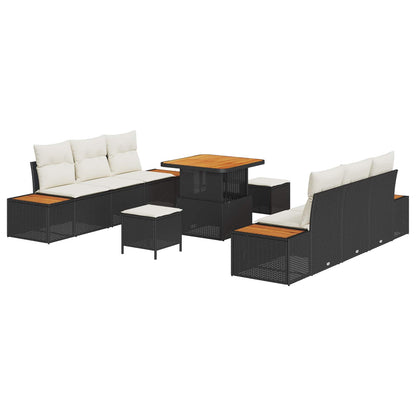 Set Divano da Giardino con cuscino 9 pcs Nero e Crema | homemem39
