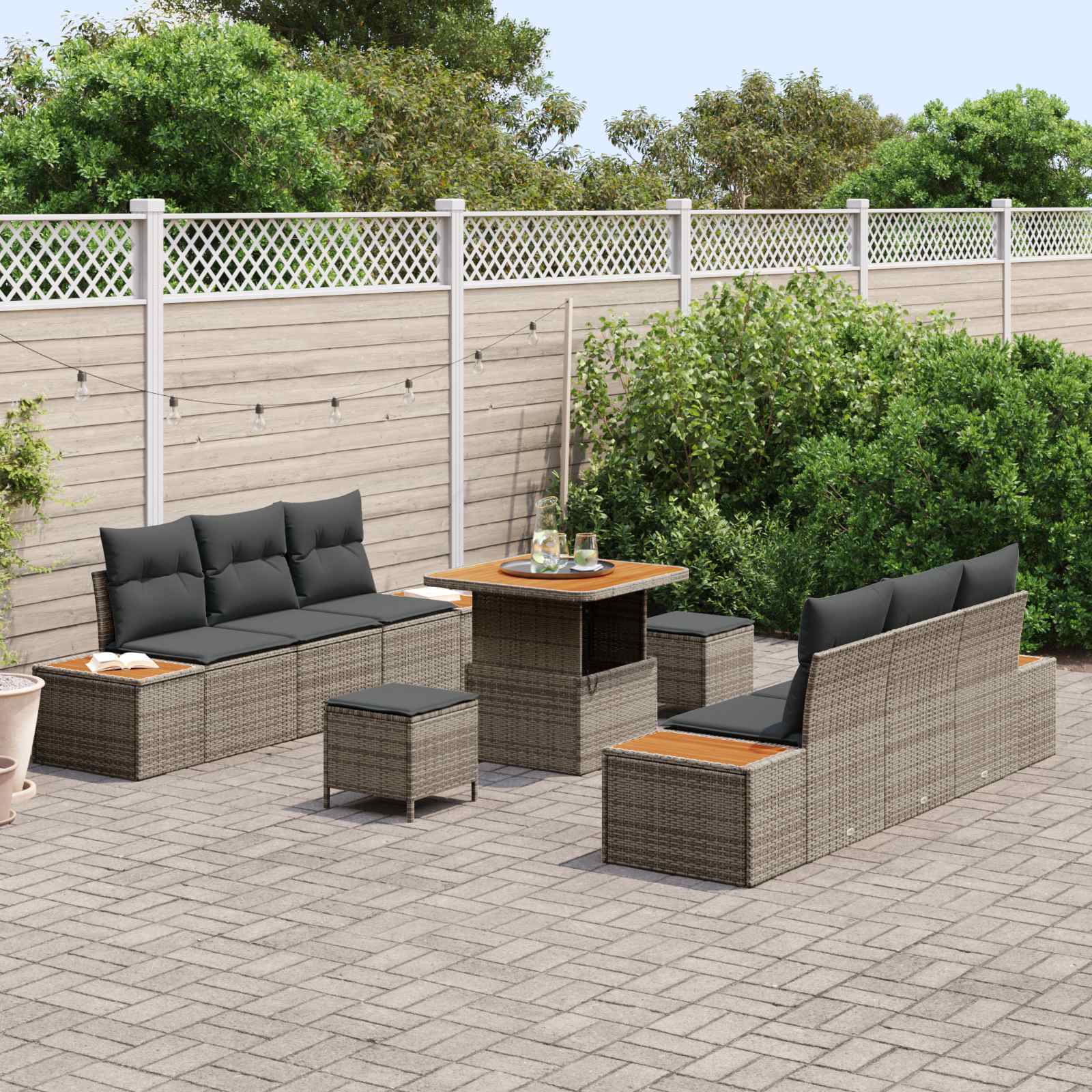 Set Divano da Giardino con cuscino 9 pcs Grigio | homemem39