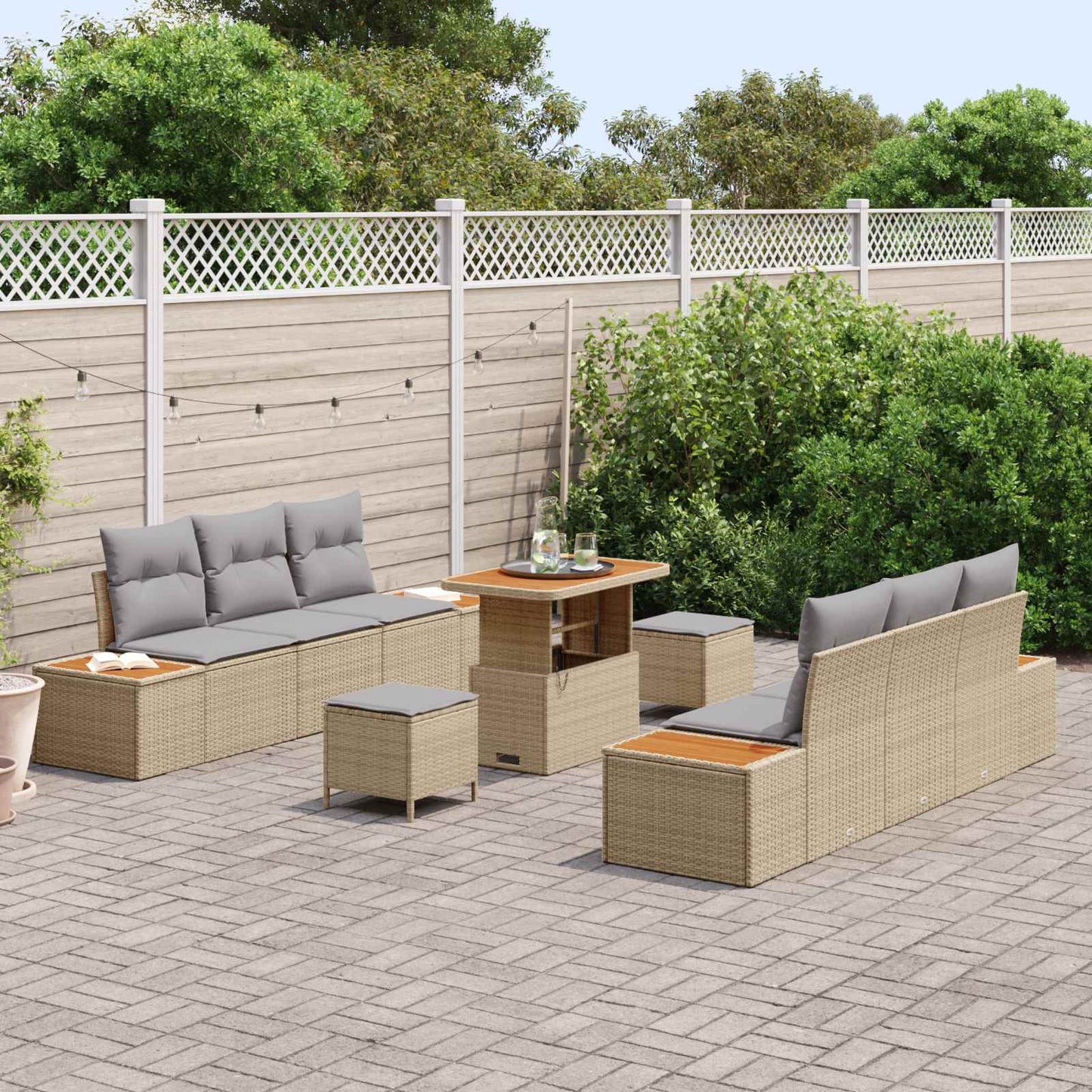Set Divano da Giardino con cuscino 9 pcs Beige e Grigio Chiaro