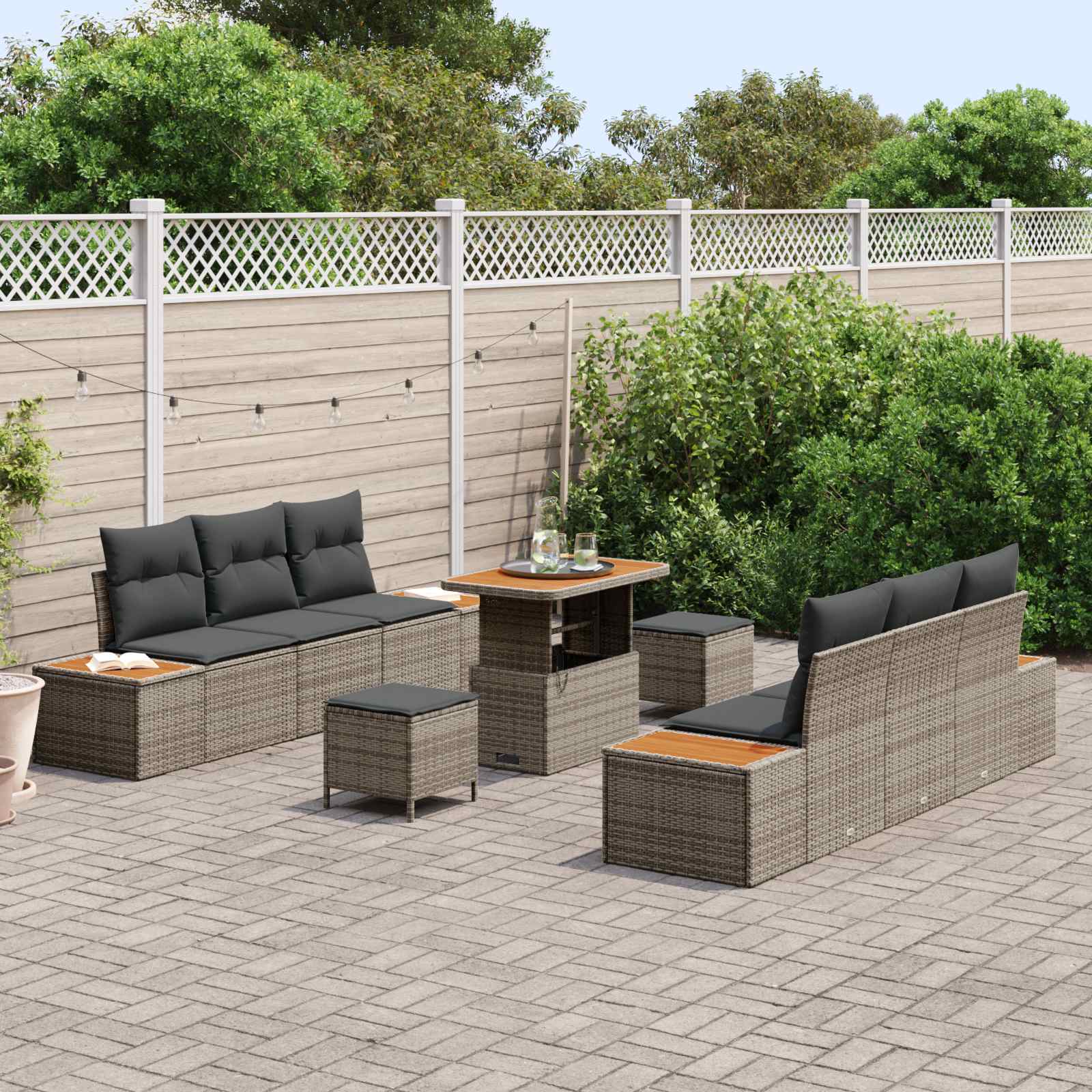 Set Divano da Giardino con cuscino 9 pcs Grigio | homemem39