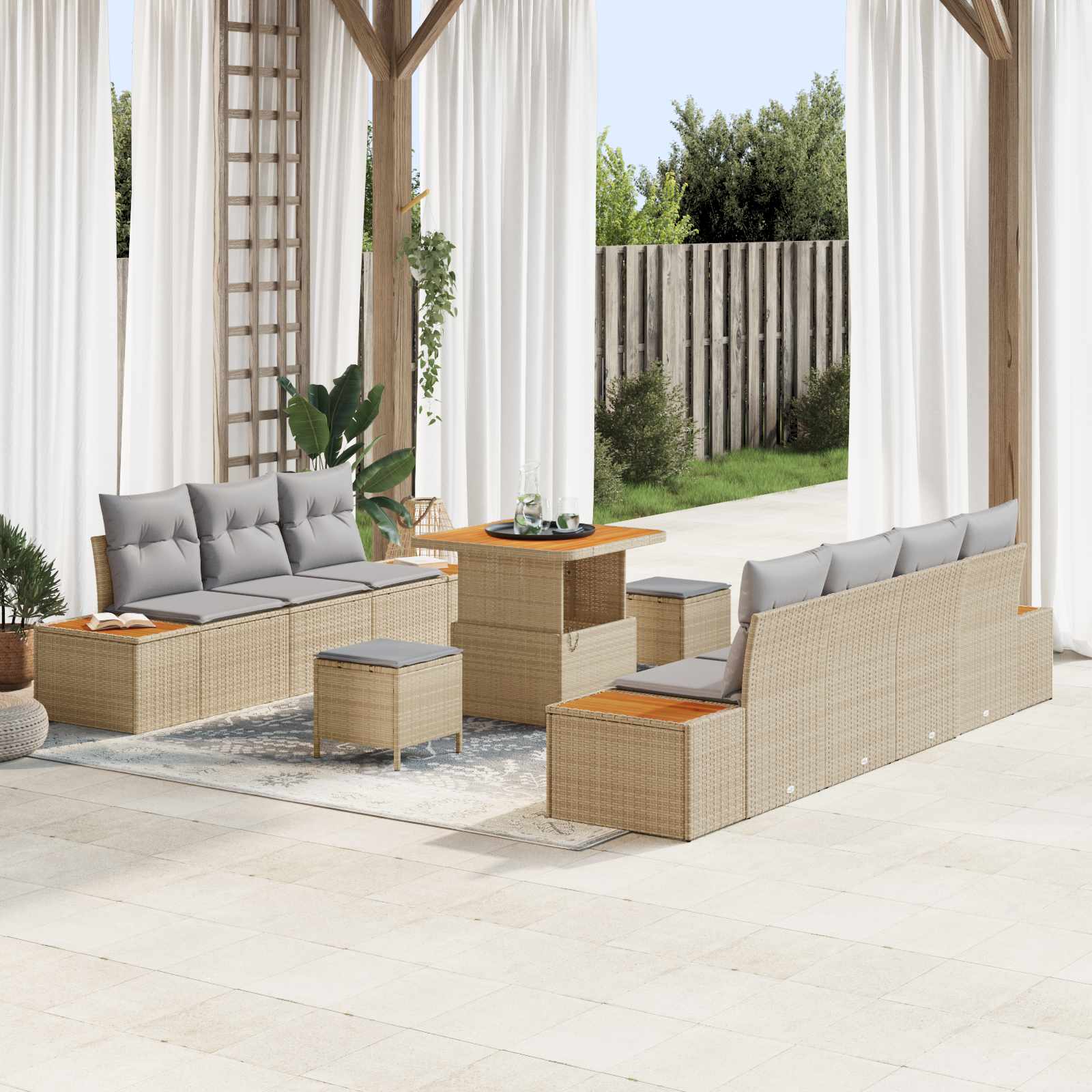 Set Divano da Giardino con cuscino 10 pcs Beige e Grigio Chiaro | homemem39