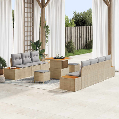Set Divano da Giardino con cuscino 10 pcs Beige e Grigio Chiaro | homemem39