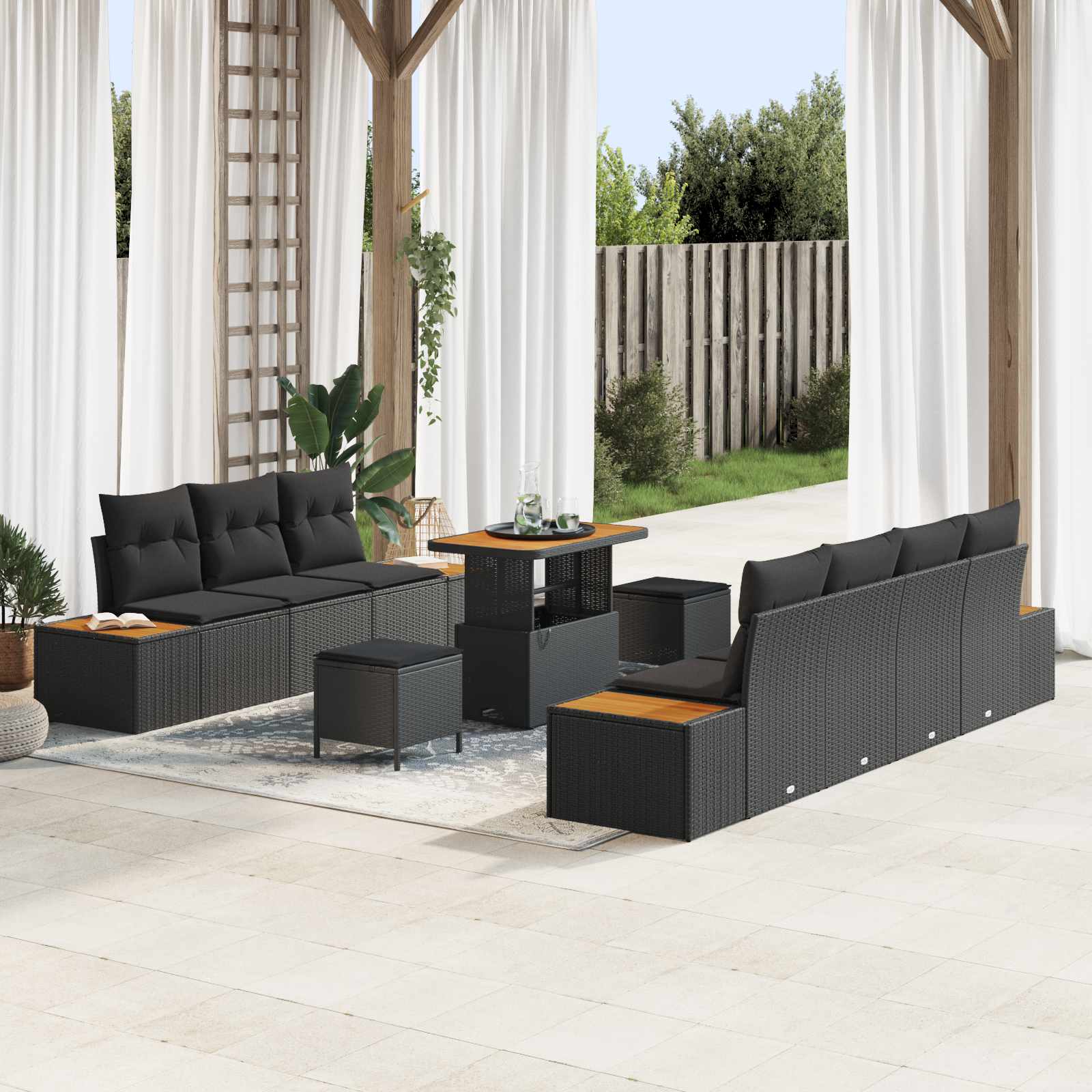 Set Divano da Giardino con cuscino 10 pcs Nero | homemem39