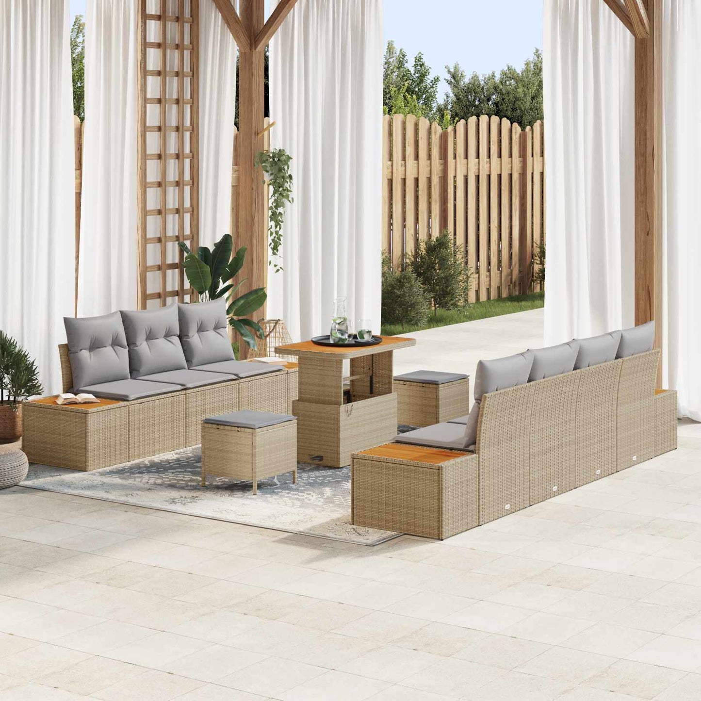 Set Divano da Giardino con cuscino 10 pcs Beige e Grigio Chiaro | homemem39