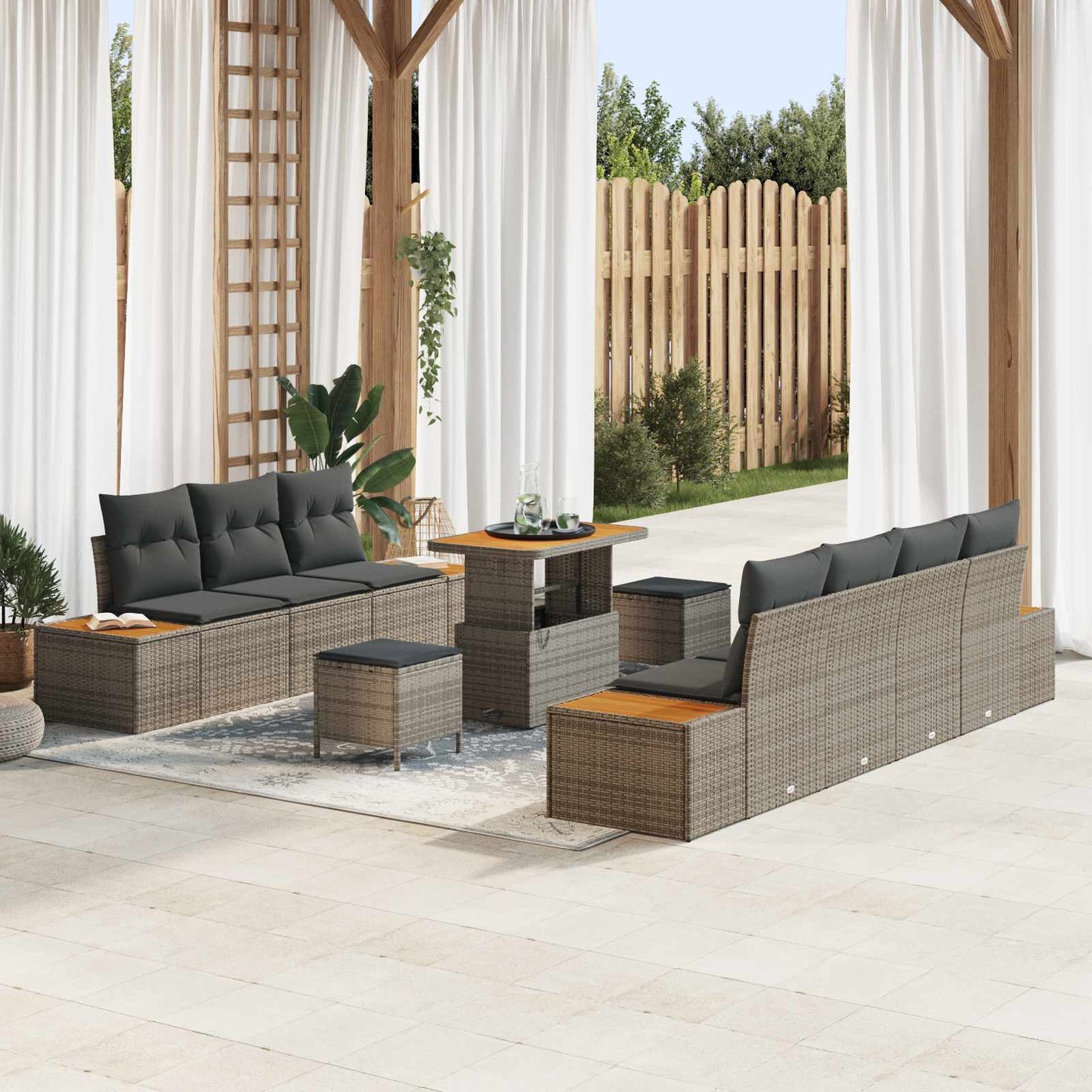 Set Divano da Giardino con cuscino 10 pcs Grigio | homemem39