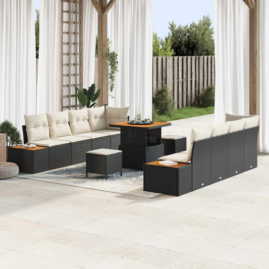Set Divano da Giardino con cuscino 11 pcs Nero e Crema