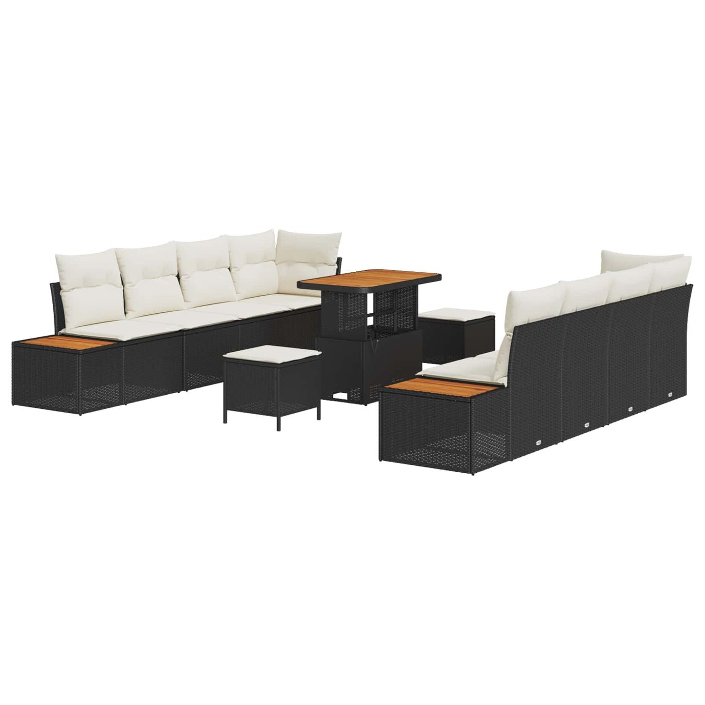 Set Divano da Giardino con cuscino 11 pcs Nero e Crema | homemem39