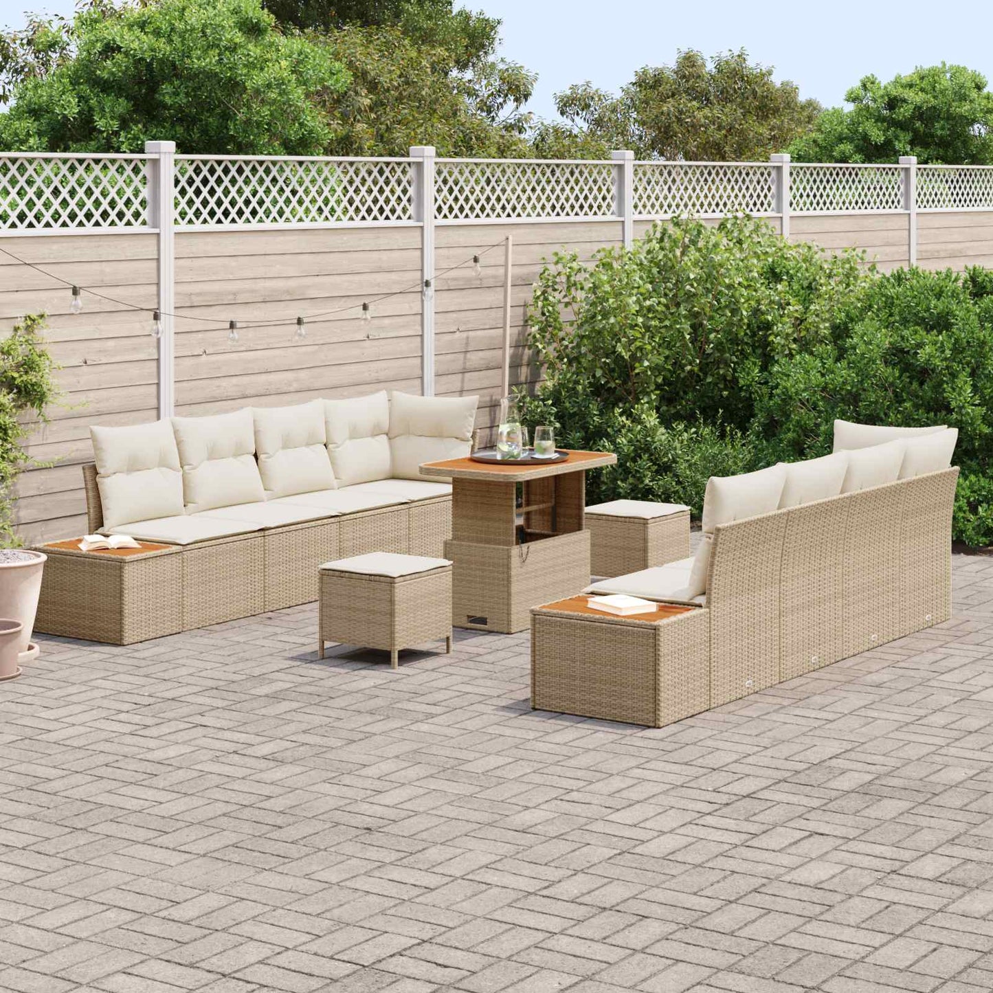 Set Divano da Giardino 11 pz 10-Numero di posti Beige e Crema