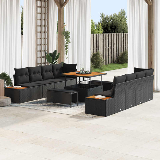Set Divano da Giardino con cuscino 11 pcs Nero