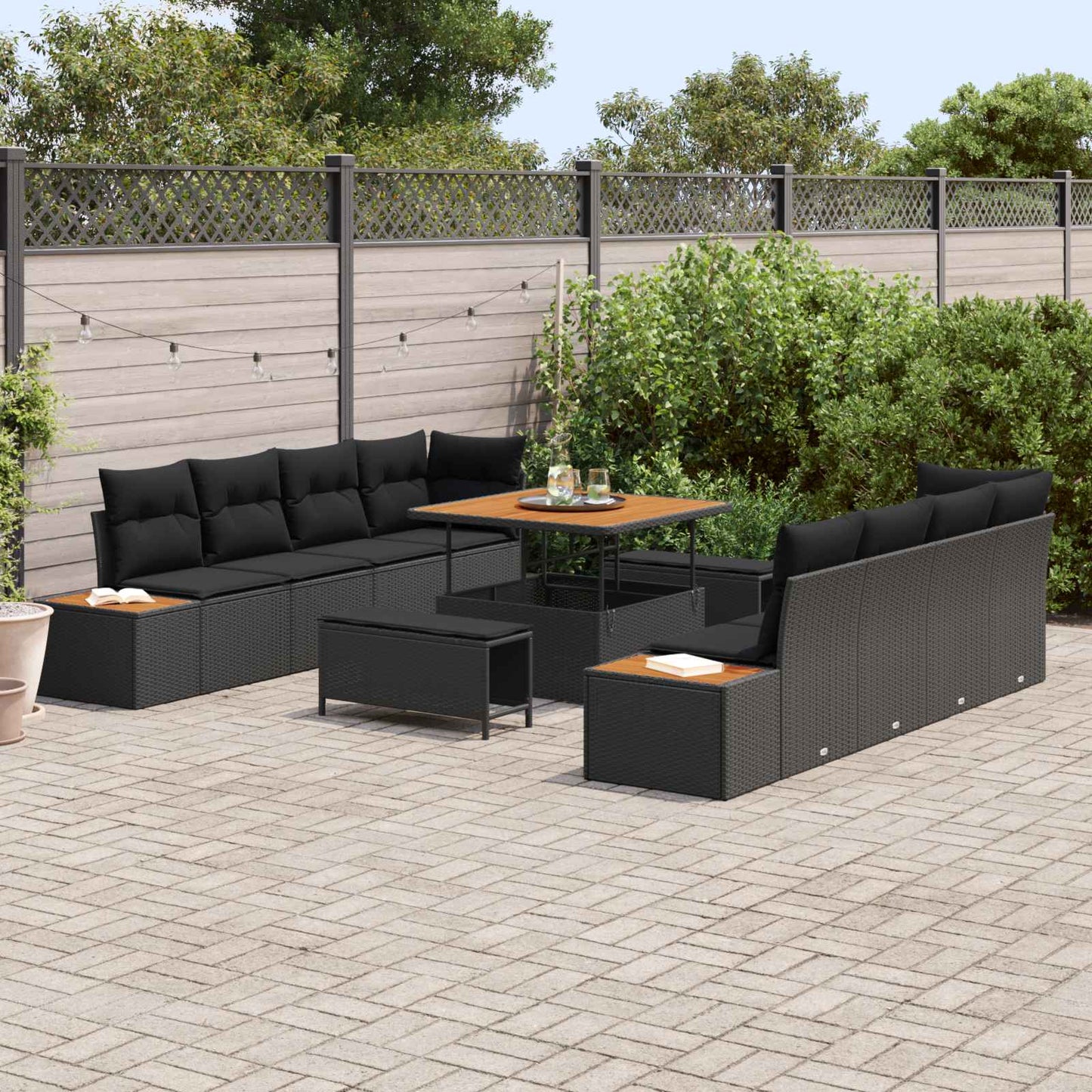 Set Divano da Giardino con cuscino 11 pcs Nero | homemem39