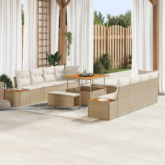 Set Divano da Giardino con cuscino 11 pcs Beige e Crema