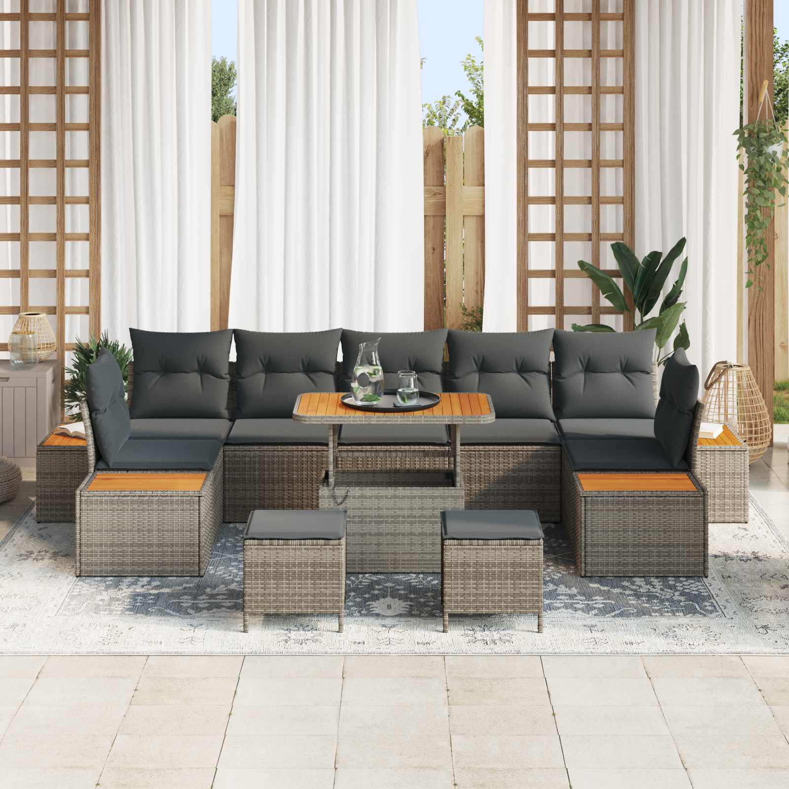 Set Divano da Giardino con cuscino 10 pcs Grigio | homemem39