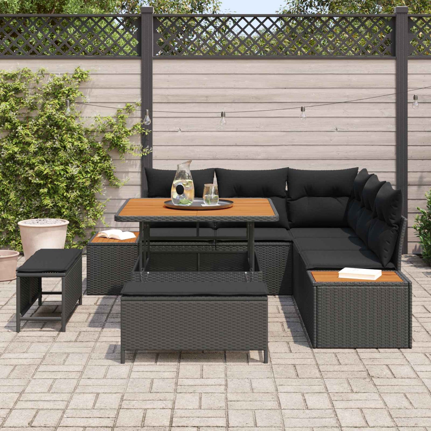 Set Divano da Giardino con cuscino 8 pcs Nero | homemem39