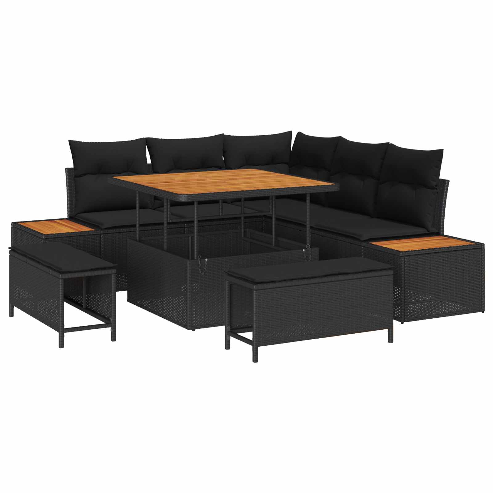 Set Divano da Giardino con cuscino 8 pcs Nero | homemem39