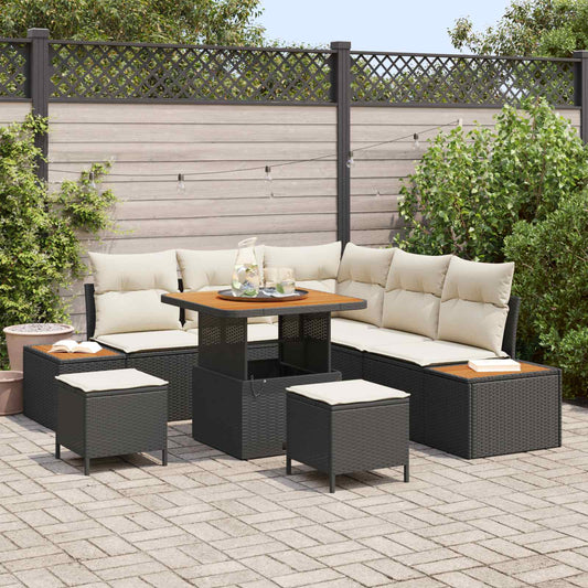 Set Divano da Giardino 8 pz 7-Numero di posti Nero e Crema | homemem39