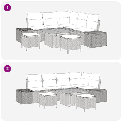 Set Divano da Giardino 8 pz 7-Numero di posti Nero e Crema | homemem39