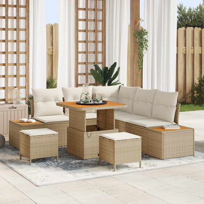 Set Divano da Giardino 8 pz 7-Numero di posti Beige e Crema | homemem39