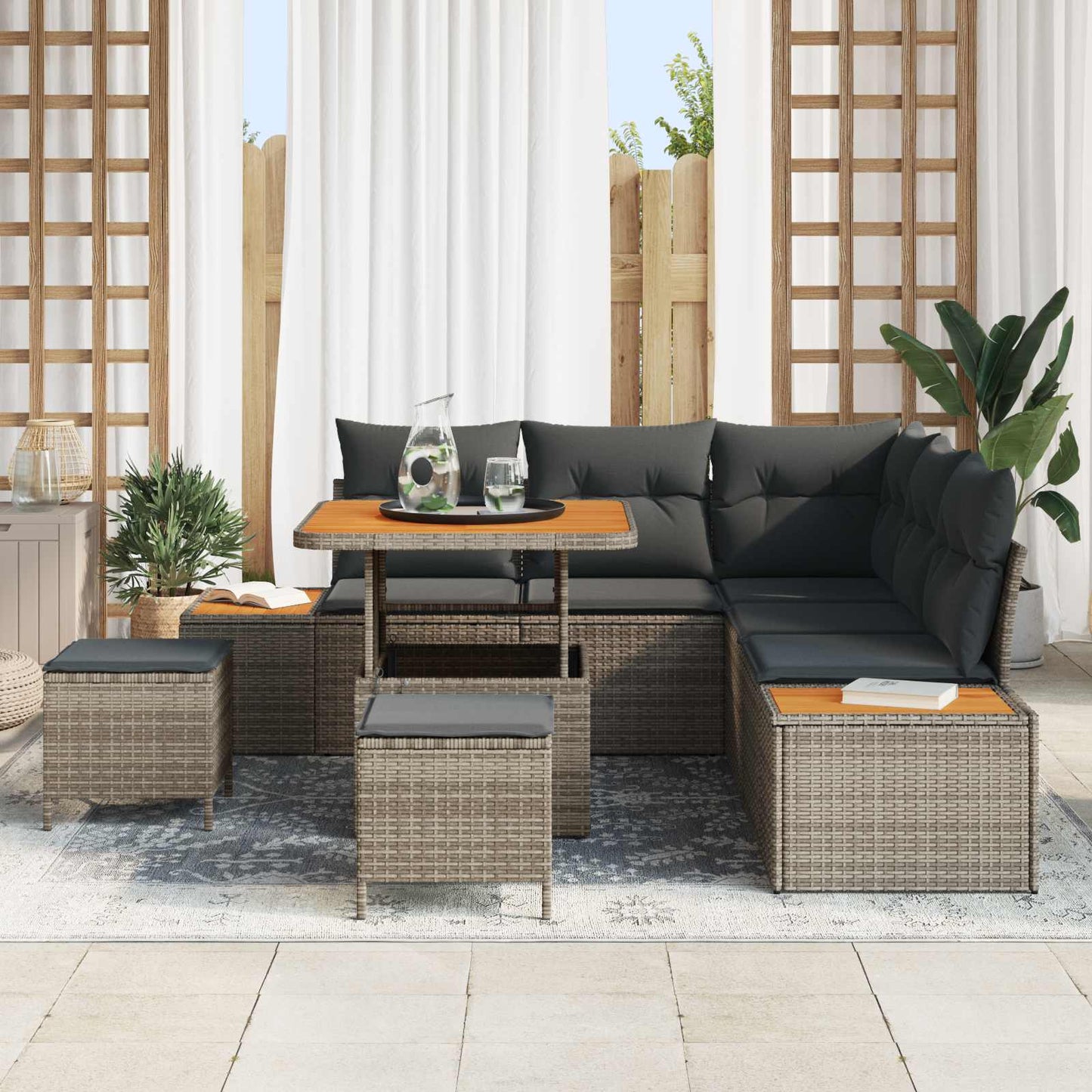 Set Divano da Giardino con cuscino 8 pcs Grigio | homemem39