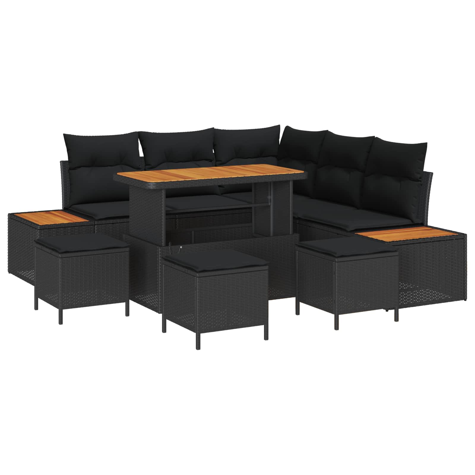 Set Divano da Giardino con cuscino 9 pcs Nero | homemem39