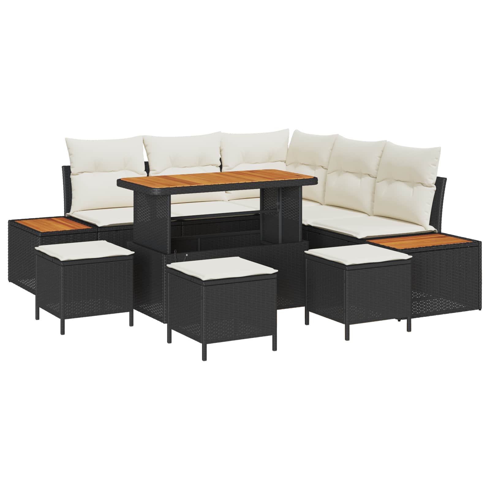 Set Divano da Giardino 9 pz 8-Numero di posti Nero e Crema | homemem39