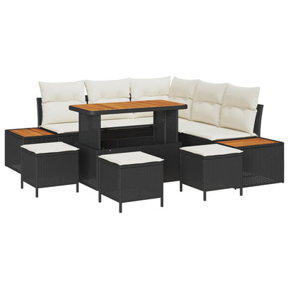 Set Divano da Giardino 9 pz 8-Numero di posti Nero e Crema | homemem39