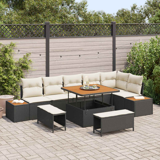 Set Divano da Giardino con cuscino 9 pcs Nero e Crema