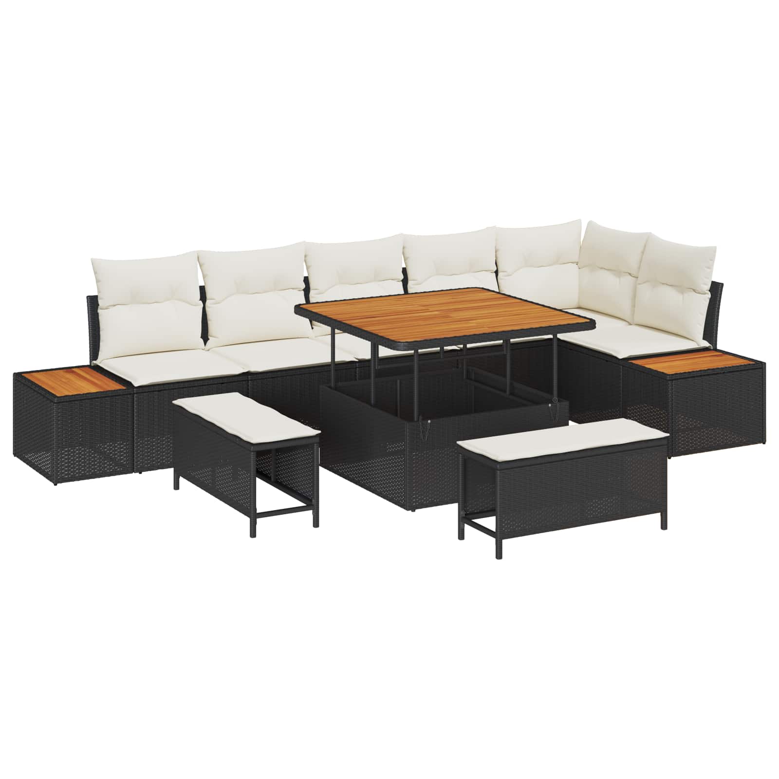 Set Divano da Giardino con cuscino 9 pcs Nero e Crema | homemem39